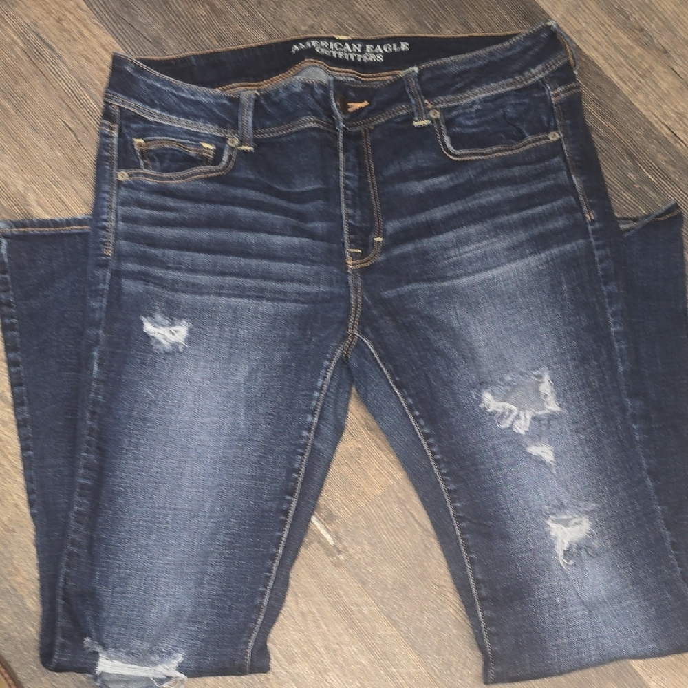 American Eagle Outfitters Women's Dark Blue Regular Stretch  Jeans